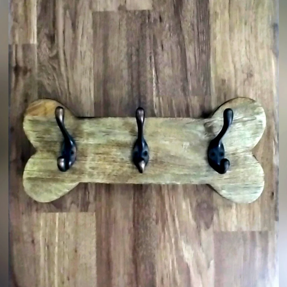 Solid Wood Hanging Hook Dog Bone Design